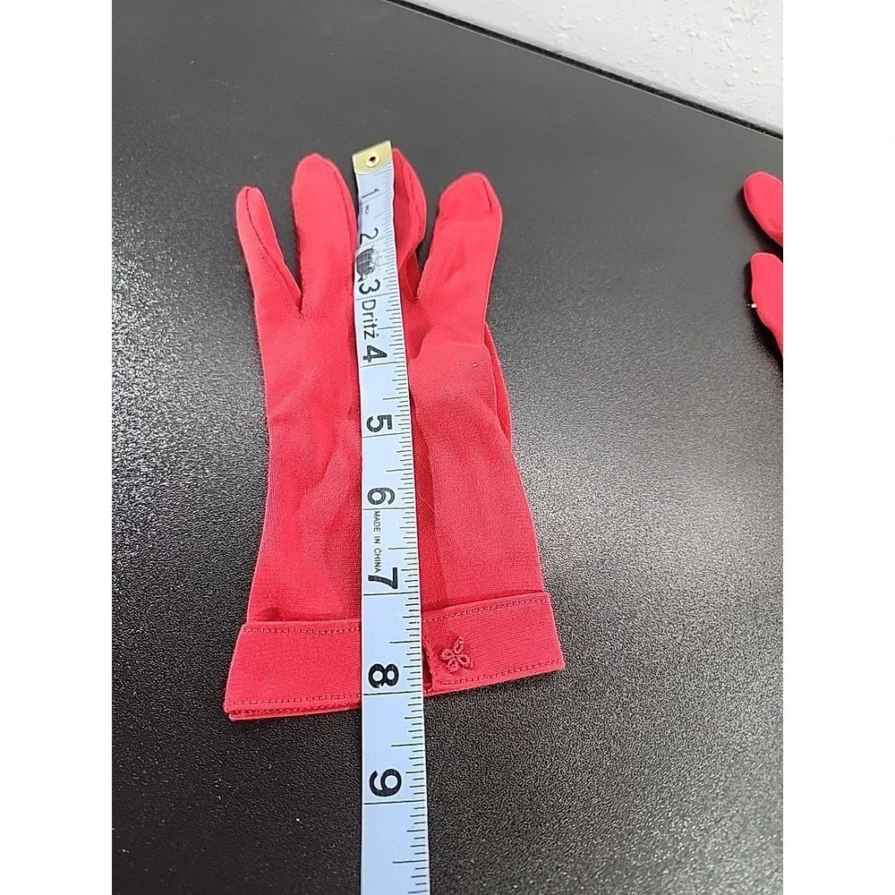 Vintage 50s-60s Ladies Matte Red Stretch Gloves  (nylon?) Wrist length  One size